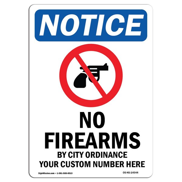 Signmission OSHA Notice Sign, 14" H, 10" W, Rigid Plastic, No Firearms By City Sign With Symbol, Portrait OS-NS-P-1014-V-14544 - main